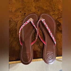 Tory Burch Flip Flops - red and white flowers. Size 11